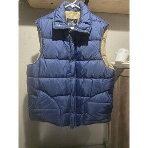 Golden Fleece Vintage Puffer Vest Men Made In USA Zip Up Button Up Blue XL Tall